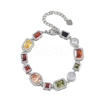 Brass Micro Pave Clear Cubic Zirconia Bracelets for Women BJEW-M047-04P-1