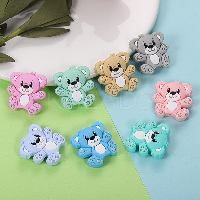 16Pcs 8 Colors Cartoon Bear Silicone Focal Beads JX699A-1