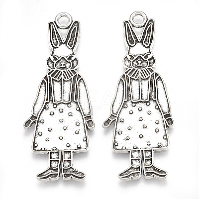 Tibetan Style Alloy Bunny Pendant Enamel Settings TIBE-S314-26AS-LF-1
