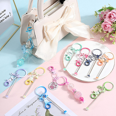 10Pcs 10 Colors Gradient Color Alloy Beadable Bar Keychain for DIY Crafts Jewelry Making KEYC-SC0001-19-1