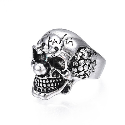 Gothic Punk Skull Alloy Open Cuff Ring for Men Women RJEW-T009-58AS-1