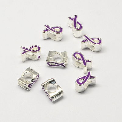 Alloy Enamel Awareness Ribbon Large Hole European Beads LS-X-MPDL-R036-41G-1