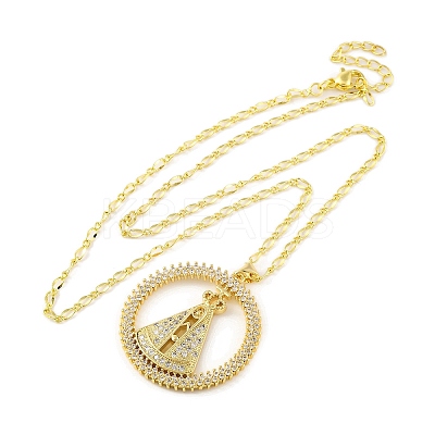 Brass Micro Pave Clear Cubic Zirconia Nossa Senhora Aparecida Pendant Necklaces for Women NJEW-S430-02G-03-1