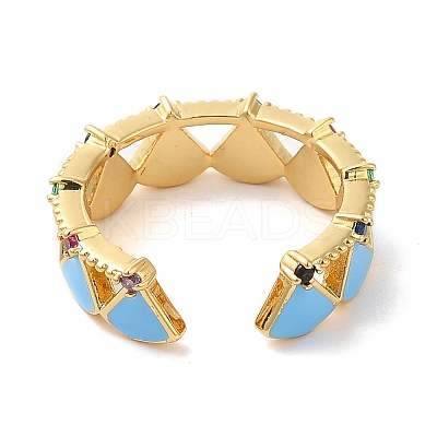 Enamel Fan Wrap Open Cuff Ring with Cubic Zirconia RJEW-M148-01G-1