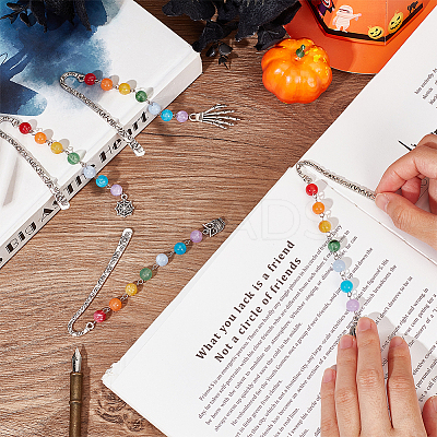 8Pcs 4 Style Tibetan Style Alloy Pendant Bookmarks for Halloween's Day AJEW-FG0002-69-1
