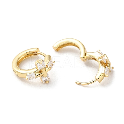 Brass Pave Clear Cubic Zirconia Hoop Earrings EJEW-M258-02G-1