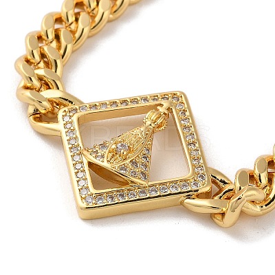 Brass Micro Pave Clear Cubic Zirconia Cuban Link Chains Bracelets BJEW-M322-04G-A-1