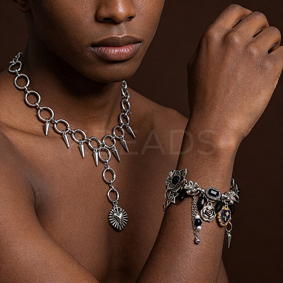 Gothic Alloy Spiked Choker Necklaces & Charm Bracelet Jewelry Set WGBD2FA-01-1