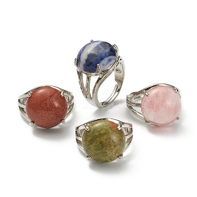 Adjustable Natural & Synthetic Gemstone Finger Rings RJEW-F075-01-1