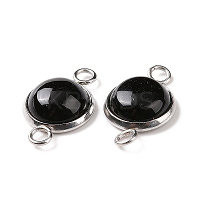 Natural Black Agate Connector Charms LS-G-D059-01C-02-1