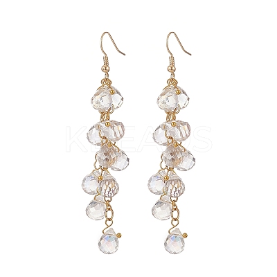 Glass Teardrop Cluster Dangle Earrings EJEW-JE05215-01-1