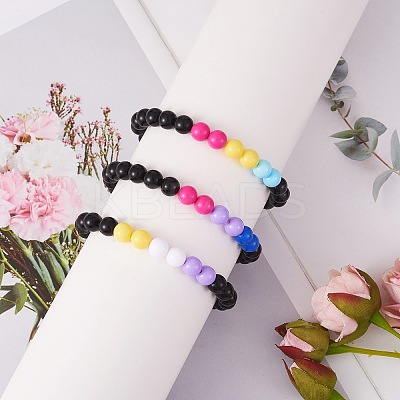Acrylic Round Beaded Stretch Bracelet for Women BJEW-SW00066-01-1