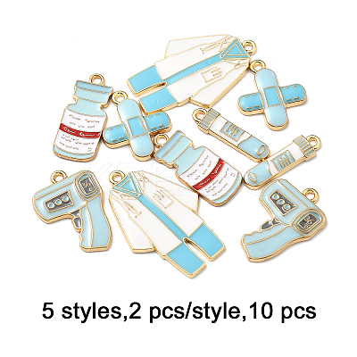 10Pcs 5 Styles Medical Theme Alloy Enamel Pendants FIND-FP0002-81-1