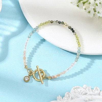 Gradient Natural Mixed Stone Faceted Round Beaded Bracelets BJEW-JB14398-03-1