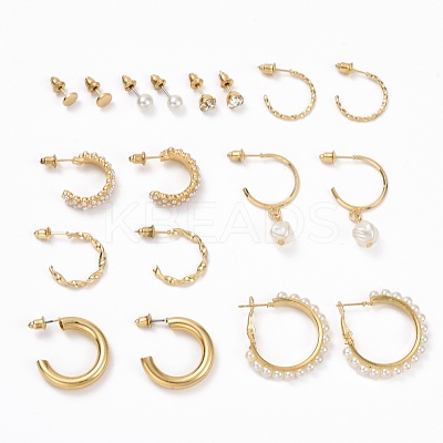Ring & Round Rhinestone Stud Earrings EJEW-D277-09G-1