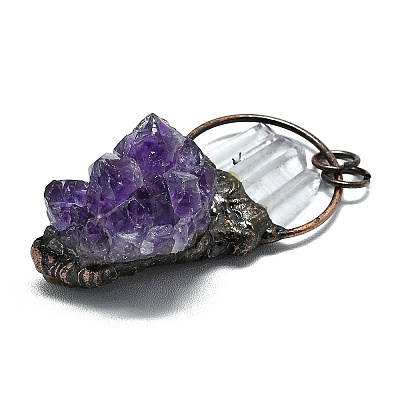 Electroplated Raw Natural Amethyst and Quartz Crystal Big Pendants G-K404-02R-1