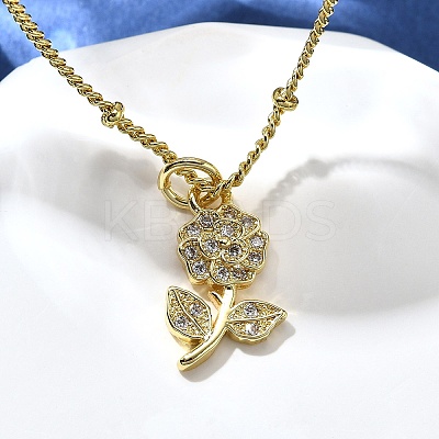 Brass Micro Pave Clear Cubic Zirconia Flower Pendant Necklaces for Women NJEW-A039-01B-G-1
