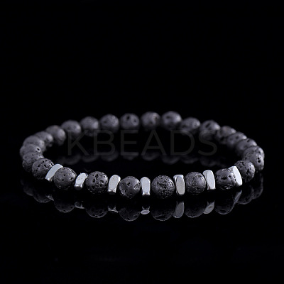 Natural Lava Rock Round Beads Stretch Bracelets for Men WJ7927-1
