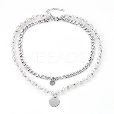 304 Stainless Steel Pendant Tiered Necklaces NJEW-O106-03P-1
