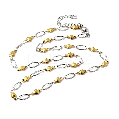 304 Stainless Steel Heart Link Chain Necklaces for Women NJEW-A046-02B-GP-1