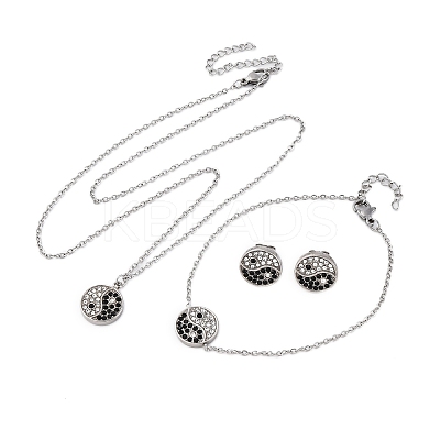 Yin-yang 304 Stainless Steel Rhinestone Pendant Necklaces & Bracelets & Stud Earrings Sets for Women SJEW-C004-17P-1