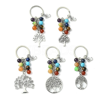 5Pcs Natural & Synthetic Gemstone Keychain KEYC-JKC00542-S-1