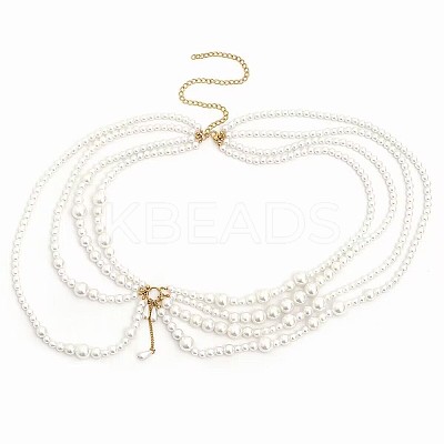 Alloy & Round Plastic Imitation Pearl Multi Layered Tassel Waist Chains for Beach Party WGD927B-01-1