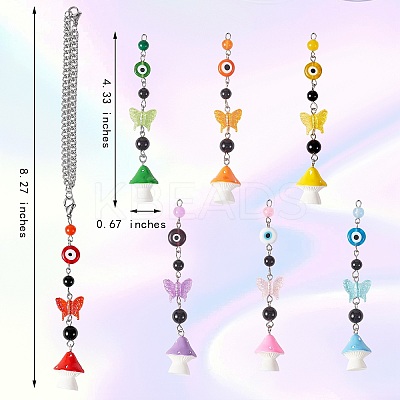 7Pcs Chakra Theme Evil Eye Butterfly Mushroom Pendant Decoration HJEW-SW00009-1