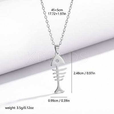 201 Stainless Steel Fishbone Pendant 304 Stainless Steel Cable Chain Necklaces WGDF59F-02-1