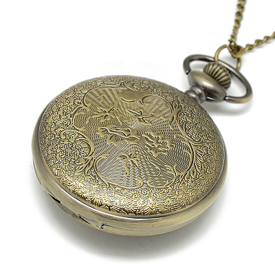Alloy Flat Round Pendant Necklace Pocket Watch WACH-N012-04-1