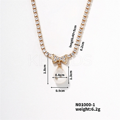 Elegant Pearl Pendant with Shiny Diamond Chain Necklace Jewelry for Women TF6886-1-1