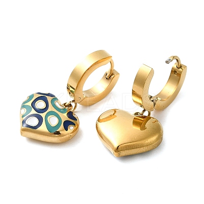 Ion Plating(IP) 304 Stainless Steel Heart Dangle Hoop Earrings with Enamel STAS-D089-07G-1