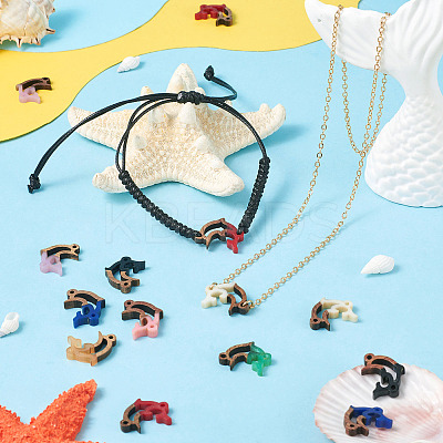 16Pcs 8 Colors Opaque Resin & Walnut Wood Connector Charms RESI-TA0002-69-1