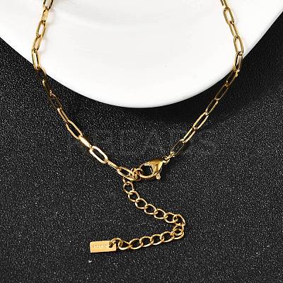 304 Stainless Steel Spring Gate Ring Pendant Paperclip Chain Necklaces for Women NJEW-Z091-13G-1