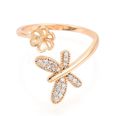 Butterfly Brass Micro Pave Clear Cubic Zirconia Cuff Ring Settings KK-T076-31G-1
