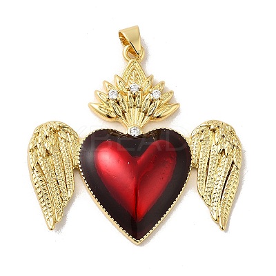 Rack Plating Brass Micro Pave Cubic Zirconia with Epoxy Resin Pendants KK-P241-41G-1