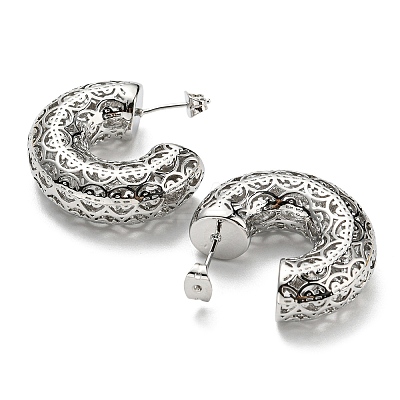 C-Shaped with Coin Pattern Stud Earrings EJEW-G355-06P-1