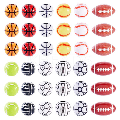 120Pcs 12 Styles Sports Style Acrylic Beads MACR-TA0002-28-1
