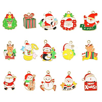 30Pcs 15 Styles Christmas Music Theme Alloy Enamel Pendants FIND-CJ0002-53-1