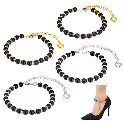 4Pcs 2 Colors Round Resin Imitation Pearl Anti-Loose High Heel Shoelaces AJEW-PH0011-56B-1