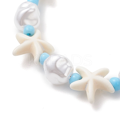 Synthetic Turquoise & Plastic Imitation Pearl & Glass Seed Bead Bracelets for Women BJEW-JB13227-1