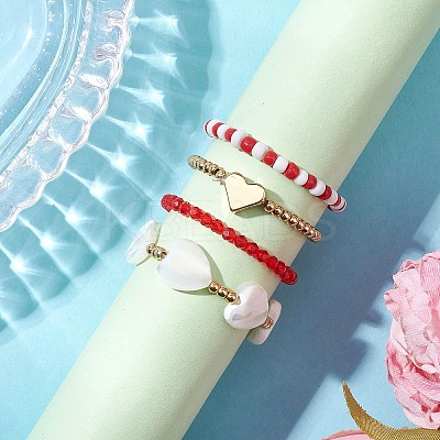 Transparent Glass Beads with Brass Beads and Natural Trochid Shell/Trochus Shell Beads and Glass Seed Beads Rings RJEW-TA00188-1