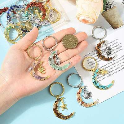 7Pcs Natural & Synthetic Gemstone Keychains KEYC-FS00044-01-1