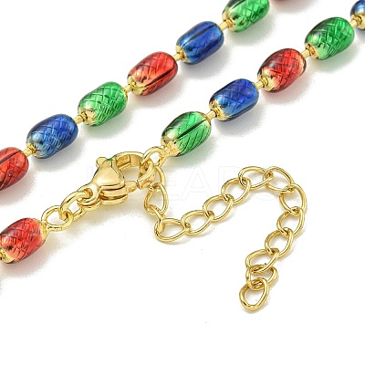 Brass Enamel Column Link Chain Necklaces NJEW-H039-13G-1