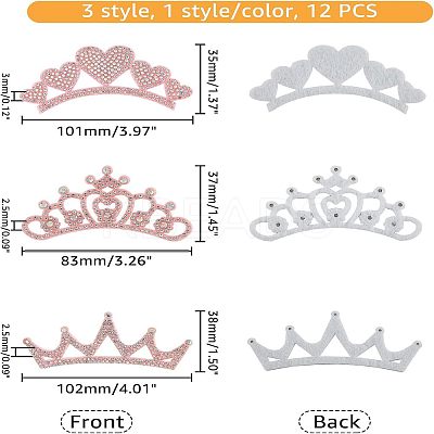 12Pcs 6 Style Non-woven Fabric Rhinestone Patches DIY-FH0004-86-1