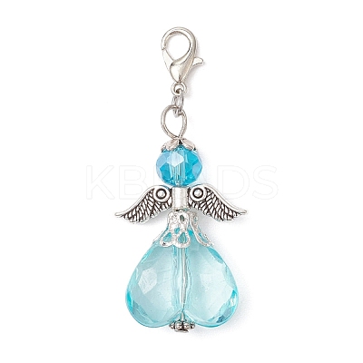 5Pcs Heart Angel Glass & Acrylic Pendant Decorations HJEW-JM03755-1