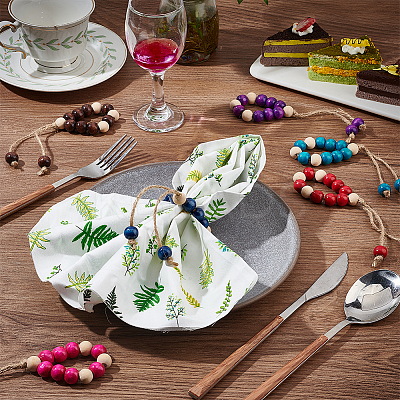 1 Set Natural Wood Beaded Napkin Rings AJEW-BC0004-38-1