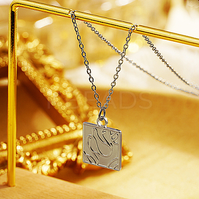 Non-Tarnish 304 Stainless Steel Square Pendant Necklace LS-CP3503-2-1