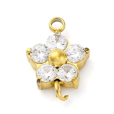 304 Stainless Steel Micro Pave Cubic Zirconia Flower Connector Charms STAS-U042-01G-02-1