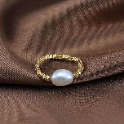 925 Sterling Silver with Natural Baroque Pearls Rings RJEW-Z030-03G-1